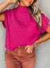Rose Red Patch Pocket Ribbed Knit Short Sleeve Sweater
