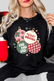 Black MERRY CHRISTMAS Graphic Round Neck Sweatshirt (size: (US 4-6)S)