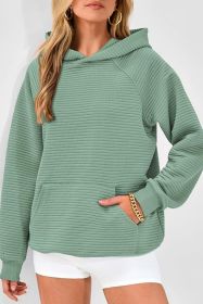 Grass Green Kangaroo Pocket Plain Textured Hoodie (size: (US 16-18)XL)