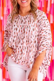 Pink Elegant Polka Dots 3/4 Dolman Sleeve Plus Size Blouse (size: (US 30W-32W)5X)