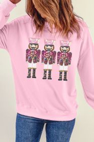Pink Sequin Christmas Nutcracker Graphic Pullover Sweatshirt (size: (US 16-18)XL)
