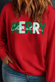 Racing Red MERRY Christmas Pattern Drop Shoulder Plus Size Sweatshirt (size: (US 26W-28W)4X)