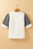 White Geometric Frill V Neck Puff Sleeve Blouse