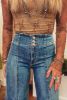 Sail Blue High Waist Button Raw Hem Jeans