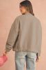 Light French Beige Plain Floral Embossed Zip Up Jacket