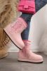 Pink Embroidered Thick Sole Plush Winter Warm Lined Boots