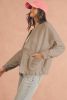 Light French Beige Plain Floral Embossed Zip Up Jacket