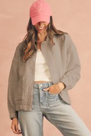 Light French Beige Plain Floral Embossed Zip Up Jacket (size: (US 16-18)XL)