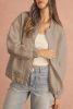 Light French Beige Plain Floral Embossed Zip Up Jacket