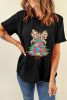 Black Bowknot Christmas Tree Printed T Shirt