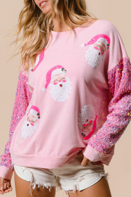Pink Sequined Santa Claus Long Sleeve Christmas Sweatshirt (size: (US 16-18)XL)