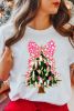 White Glittering Bowknot Christmas Tree Graphic Crewneck Tee