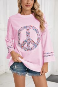 Light Pink Floral Peace Sign Drop Shoulder Top (size: (US 16-18)XL)