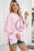 Light Pink Floral Peace Sign Drop Shoulder Top