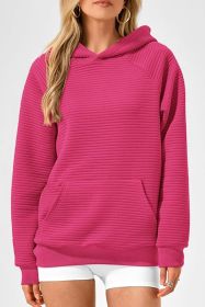 Rose Red Kangaroo Pocket Plain Textured Hoodie (size: (US 16-18)XL)
