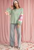 Smoke Green Flower Patchwork Exposed Seam Raglan Sleeve Top