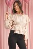 Oatmeal Elegant Satin Ruffle Long Sleeve Blouse