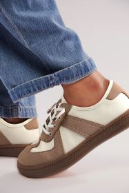 Camel 2 Tone Leatherette Patchwork Flat Lace Up Shoes (size: (US 9.5)41)
