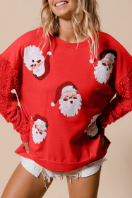 Fiery Red Sequined Santa Claus Christmas Crewneck Sweatshirt (size: (US 16-18)XL)