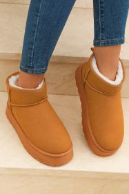 Chestnut Faux Fur Lined Suede Ankle Snow Boots (size: (US 8.5)40)