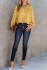 Yellow Frill Split V Neck Boho Crinkled Blouse