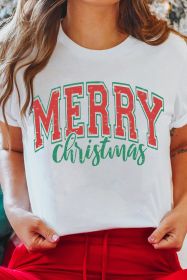 White MERRY Christmas Graphic Round Neck T Shirt (size: (US 4-6)S)