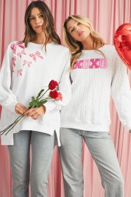 White XOXO Chenille Letter Patch Quilted Sweatshirt (size: (US 16-18)XL)
