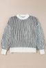 Black Striped Contrast Trim Loose Sweater