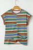 Multicolour Striped Twisted Hem Boho T-Shirt
