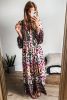 Pink Western Leopard Printed 3/4 Sleeve Buttoned Front Tiered Maxi Dress