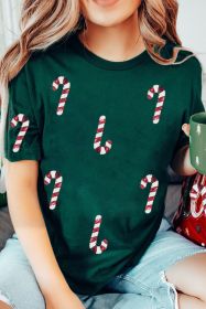Green Christmas Candy Cane Round Neck T Shirt (size: (US 4-6)S)