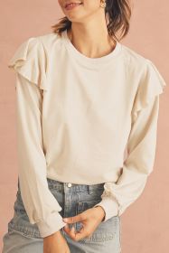 Jet Stream Plain Ruffle Shoulder Long Sleeve Top (size: (US 16-18)XL)