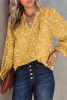 Yellow Frill Split V Neck Boho Crinkled Blouse