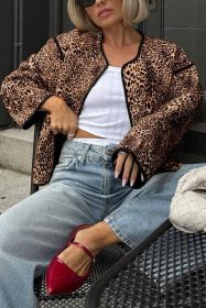 Brown Vintage Leopard Colorblock Print Coat (size: (US 16-18)XL)