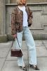 Brown Vintage Leopard Colorblock Print Coat