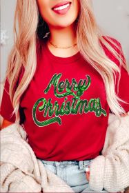 Red Merry Christmas Patched Graphic T Shirt (size: (US 4-6)S)