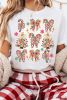 White Christmas Tree Bowknot Print Graphic T Shirt