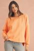 Grapefruit Orange Solid Color Textured High Low Long Sleeve Top