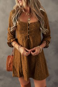 Chestnut Lace Crochet Buttoned Square Neck Mini Dress (size: (US 16-18)XL)