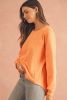 Grapefruit Orange Solid Color Textured High Low Long Sleeve Top