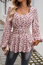 Pink Floral Bubble Sleeve Long Sleeve Top (size: (US 16-18)XL)
