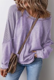 Orchid Petal Waffle Patchwork Raglan Sleeve Exposed Seam Sweatshirt (size: (US 4-6)S)