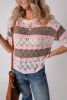 Brown Stripe Color Block Hollow Crochet Sweater