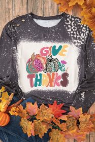 Black Bleached GIVE THANKS Leopard Pumpkin Print Graphic Sweatshirt (size: (US 8-10)M)