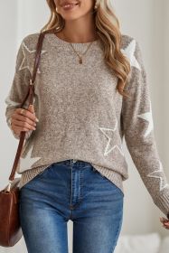 Khaki Star Pattern Drop Shoulder Knit Sweater (size: (US 4-6)S)