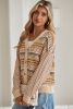 Khaki Geometric Pattern Button Front V Neck Cropped Cardigan
