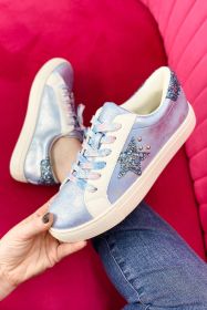Silvery Star Sequin Patchwork Criss Cross Lace Up Sneakers (size: (US 10)42)
