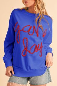 Dark Blue Tinsel Game Day Drop Shoulder Sweatshirt (size: (US 16-18)XL)