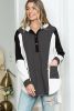 Black Color Block Snap Button Oversized Pullover Hoodie
