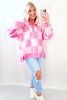 Pink Checkered Button Collared Sweater